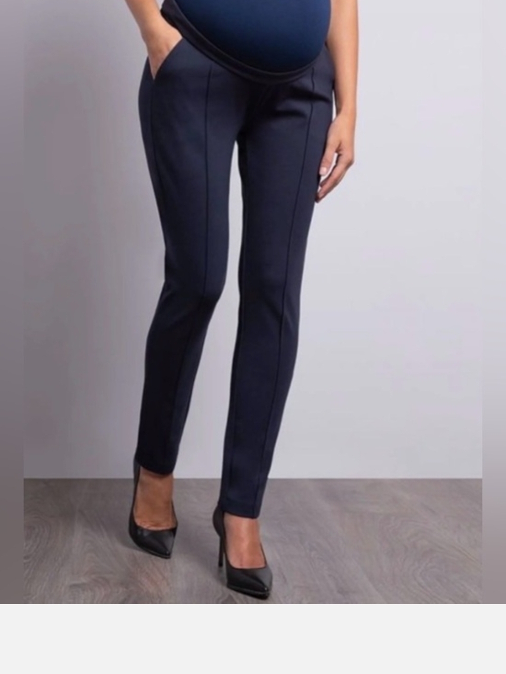 Maternity Skinny Ponte Pants in Navy with Front Seam